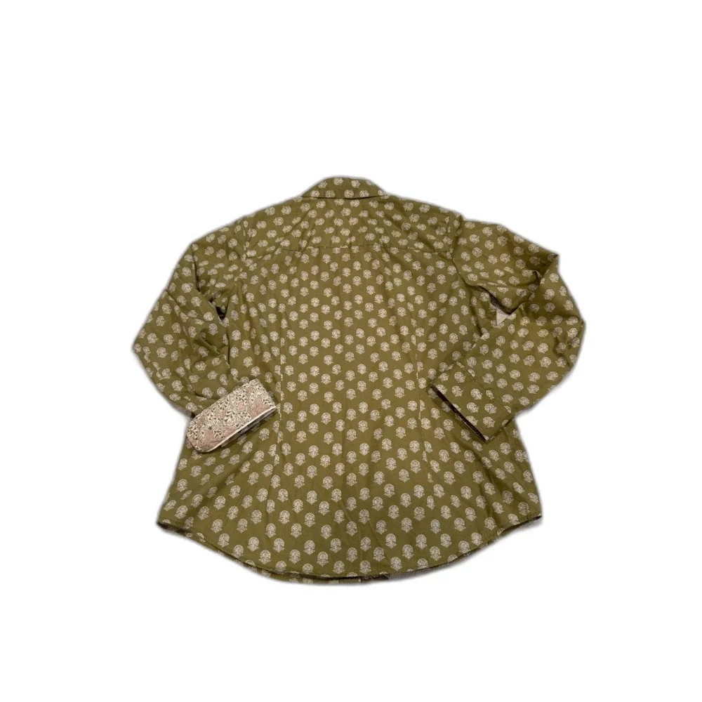 Orvis Long Sleeve Button Down Sage Green Floral Camp Shirt Size 14 - Picture 2 of 8